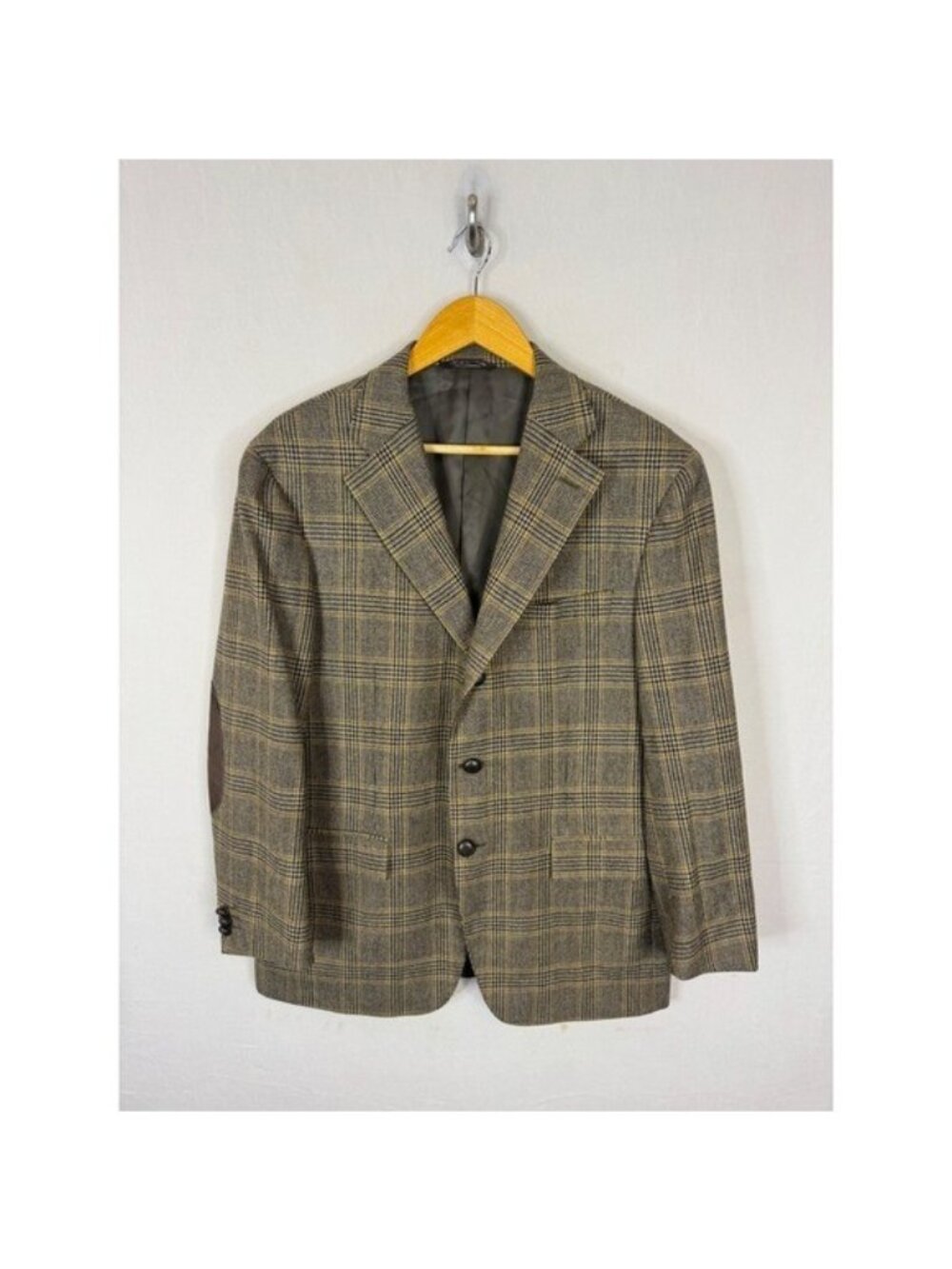 Canali Mens Wool Cashmere Glen Plaid Blazer Elbow Patches Made in Italy 42R